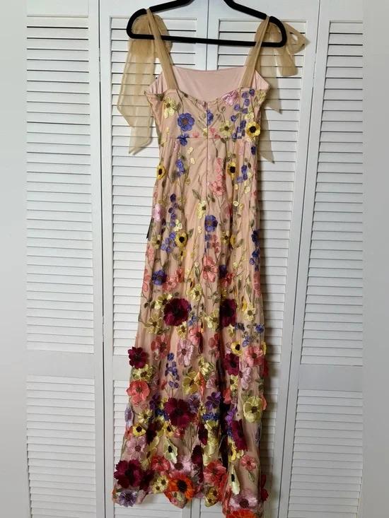 NWT Lulus Thriving Poise Blush 3D Floral Embroidered Tie-Strap Maxi Dress Small - Picture 6 of 7